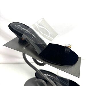 Vintage Beverly Feldman Holiday Black Clear Strap Kitten Heels Size 35.5 US 5.5